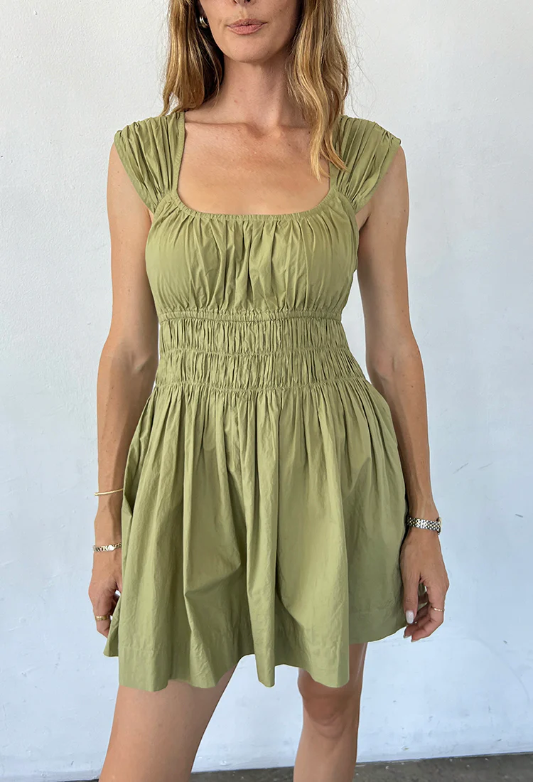 Abella Khaki Washed Cotton Poplin Dress - Image 3