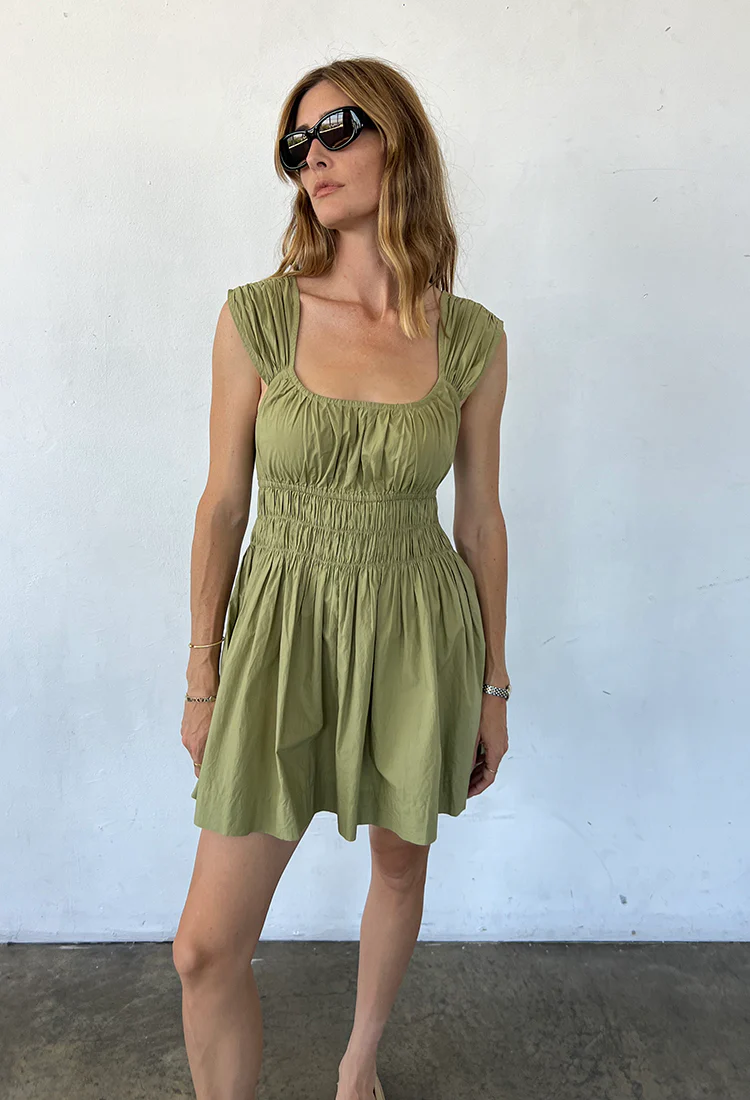Abella Khaki Washed Cotton Poplin Dress - Image 4