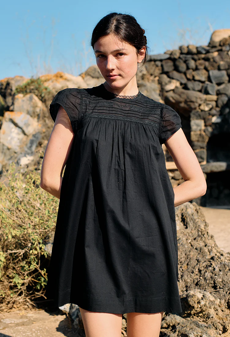 Anabela Black Cotton Mini Dress - Image 3