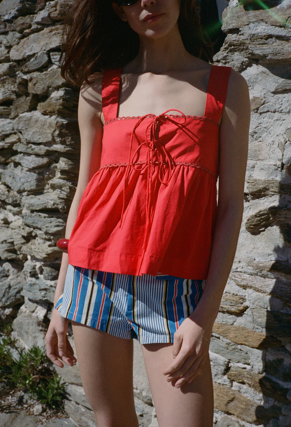 Ander Red Cotton Poplin Lace Top - Image 3