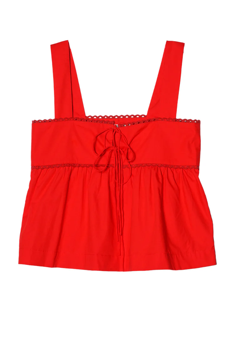 Ander Red Cotton Poplin Lace Top - Image 5