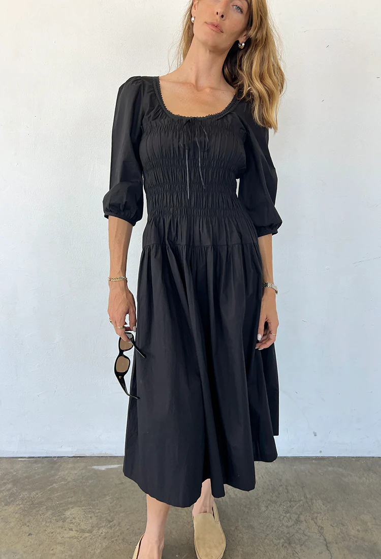 Andrine Dress Black Cotton Poplin - Image 3