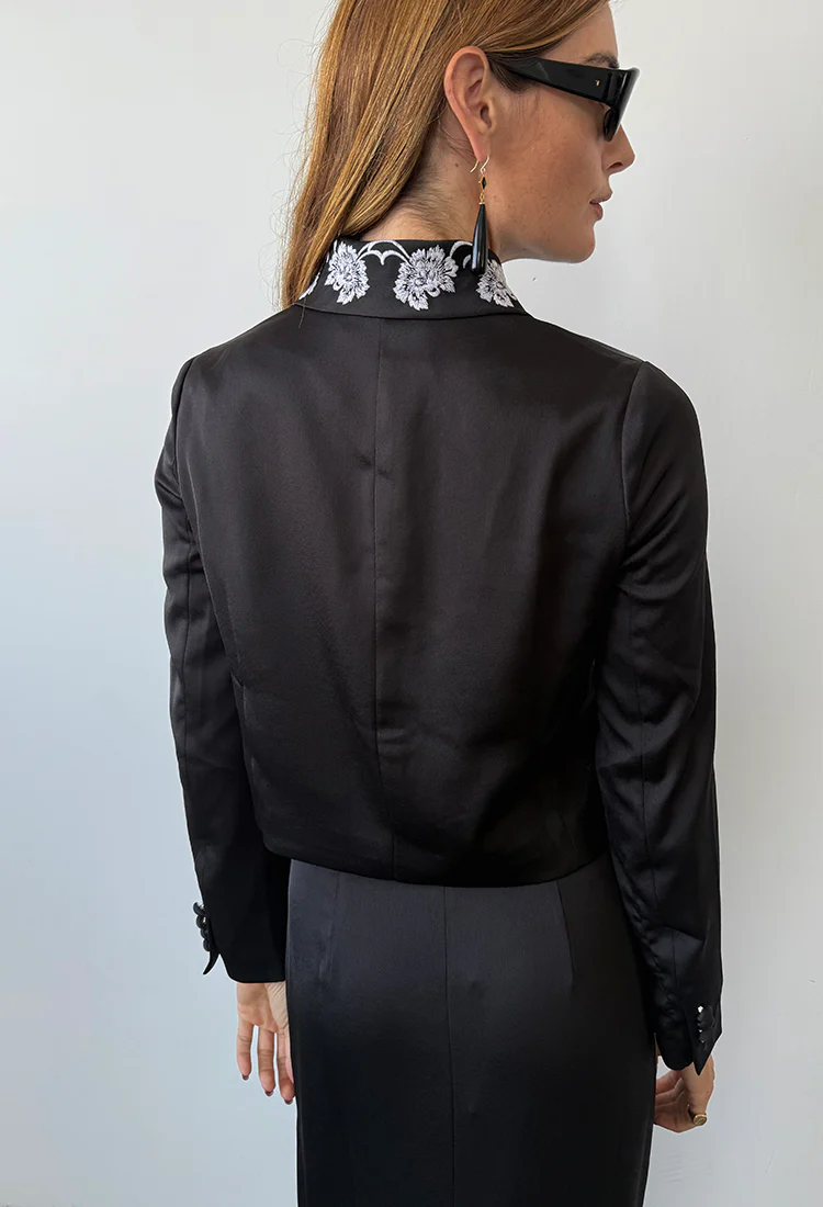 Arlene Black Satin Jacket - Image 3