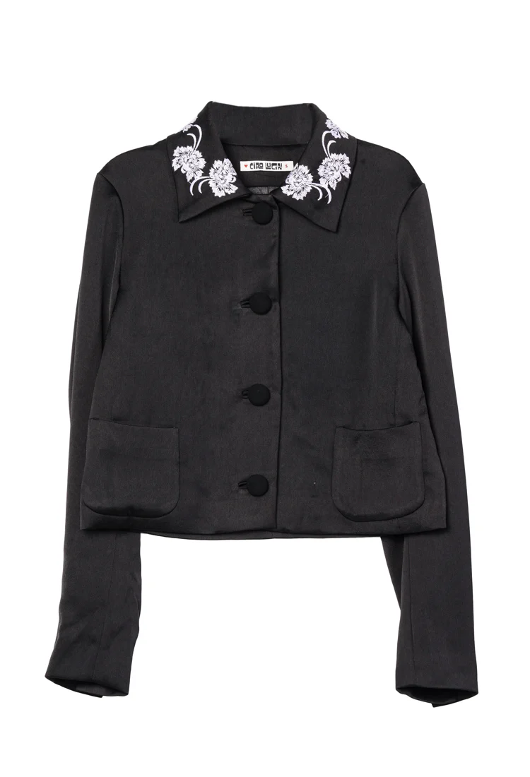 Arlene Black Satin Jacket - Image 6