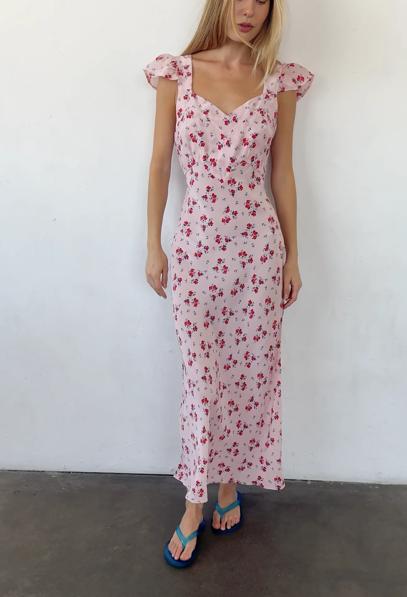 Aurora Geranium Print Silk Midi Dress - Image 3