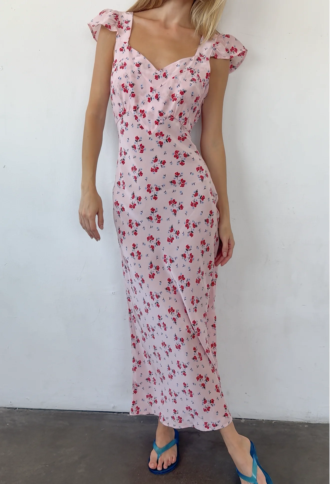 Aurora Geranium Print Silk Midi Dress - Image 4