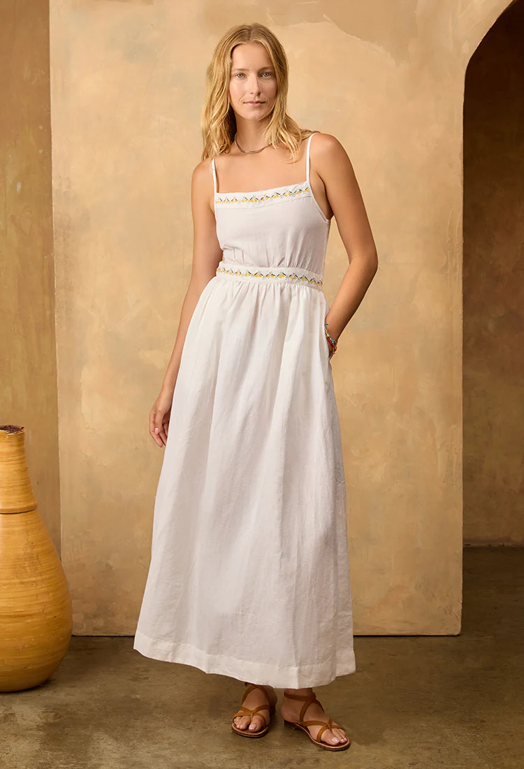 Austine White Embroidered Linen Dress - Image 3