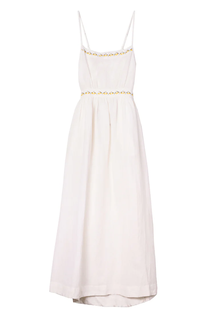 Austine White Embroidered Linen Dress - Image 4