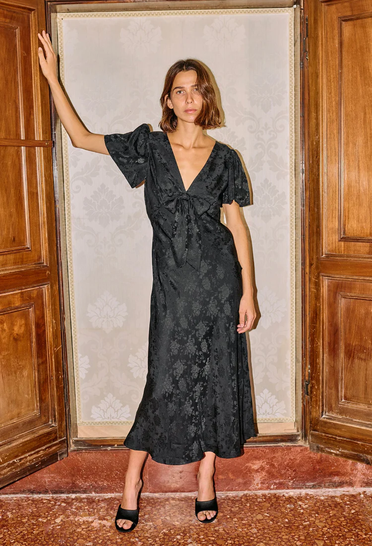 Brunello Black Jacquard Dress - Image 4