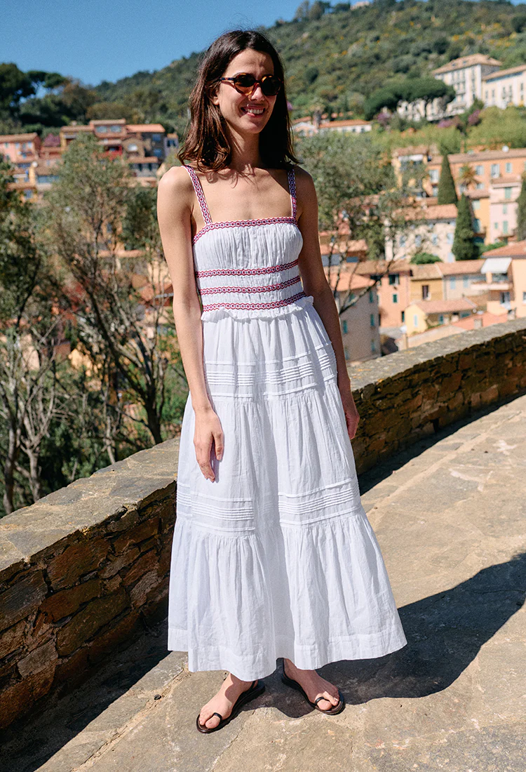 Carolyne Floral Embroidered White Voile Dress - Image 5