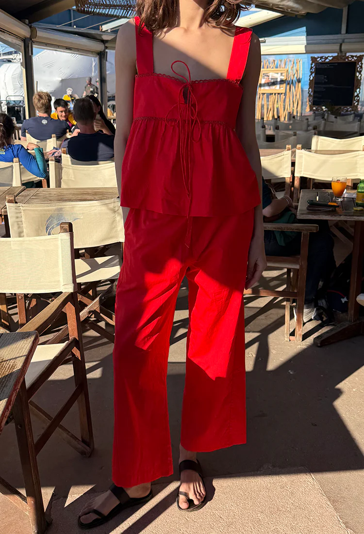 Dania Red Cotton Poplin Pant - Image 4