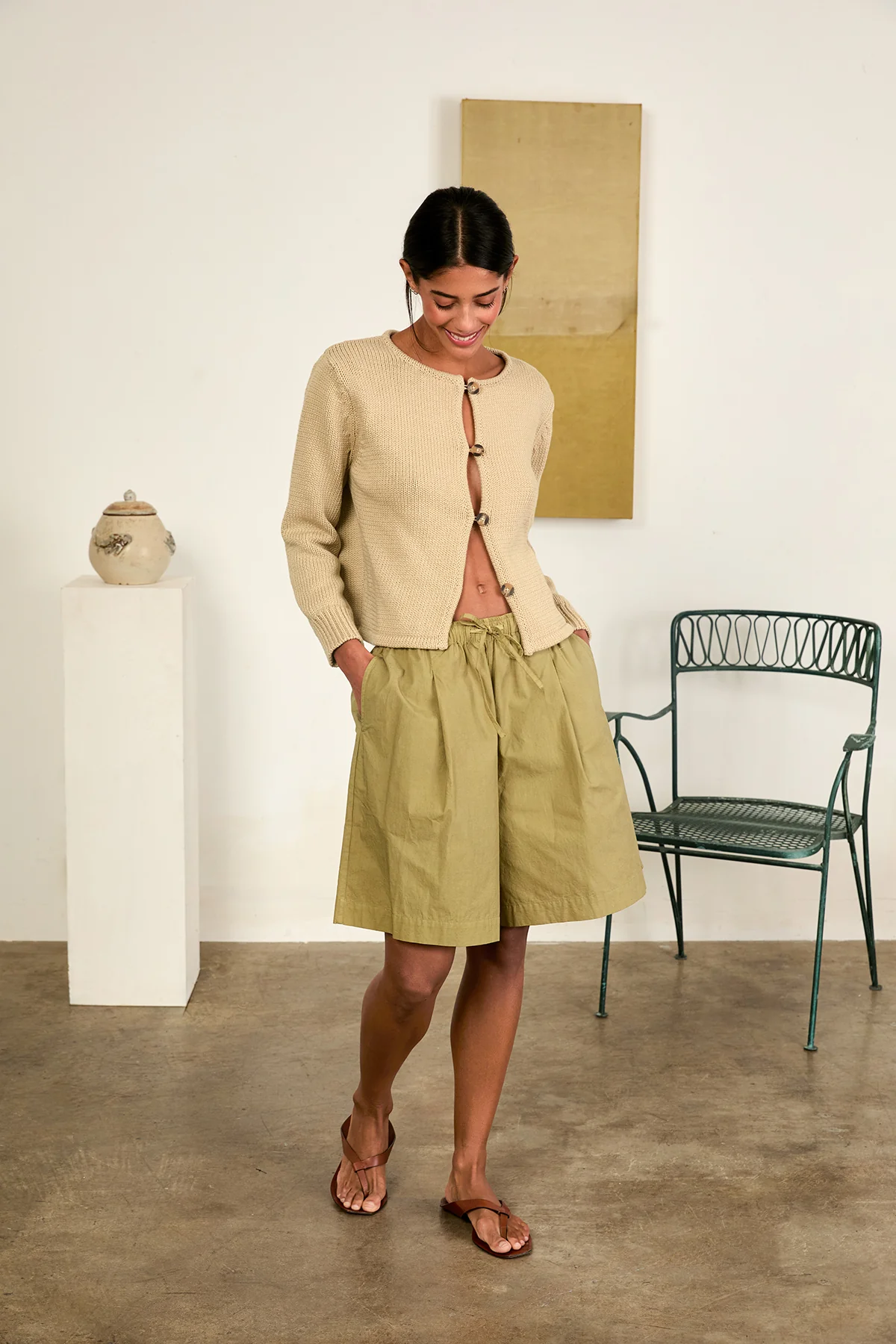 Deo Khaki Cotton Knit Cardigan - Image 3