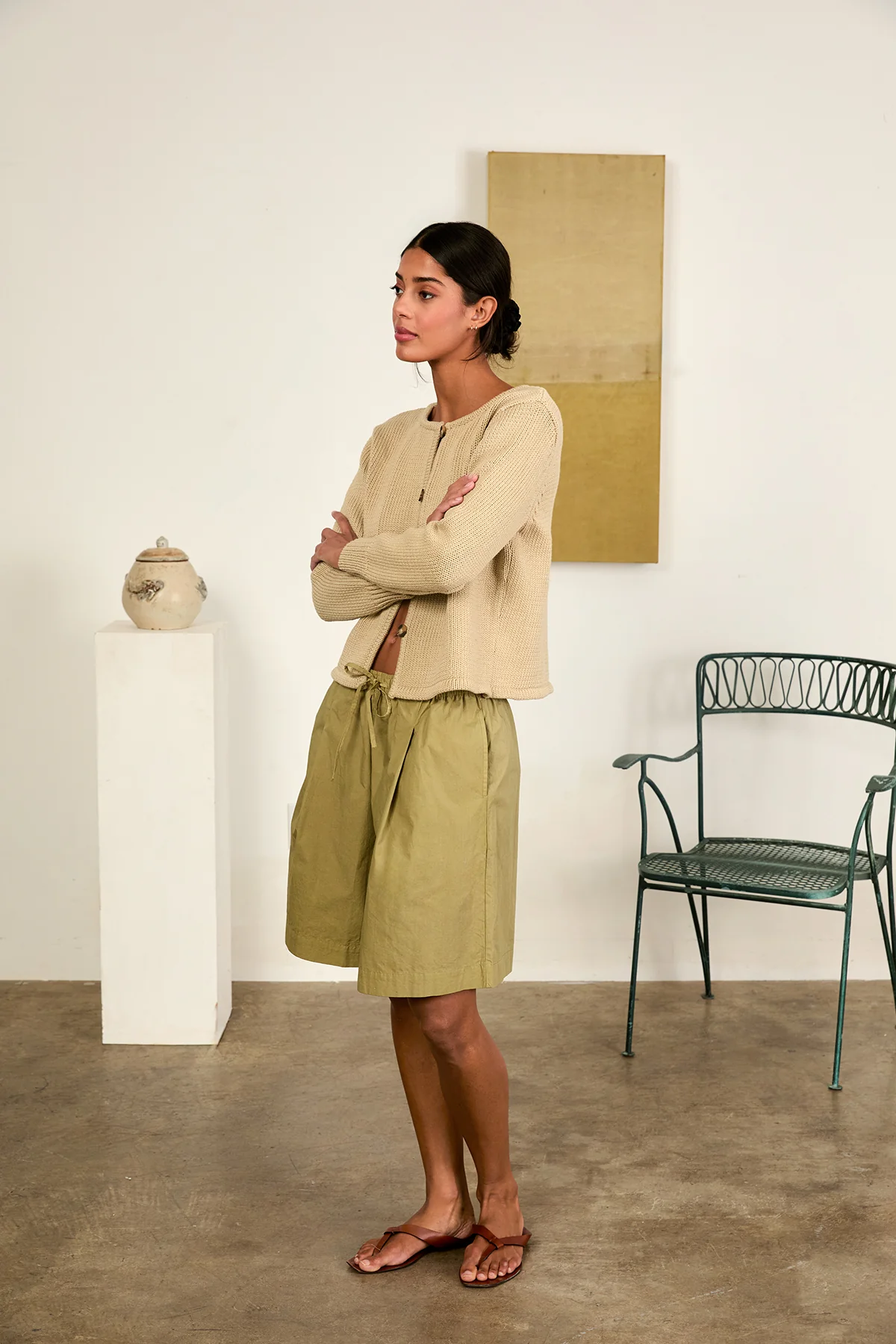 Deo Khaki Cotton Knit Cardigan - Image 4