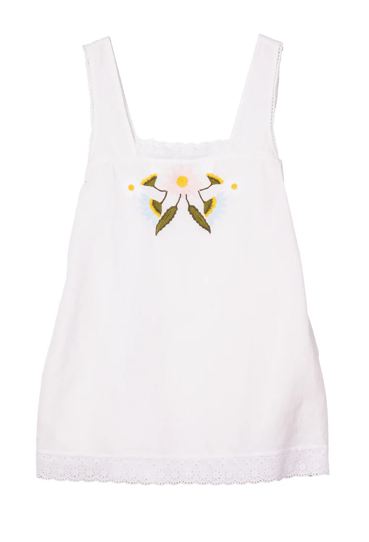 Edeme White Embroidered Linen Dress - Image 6