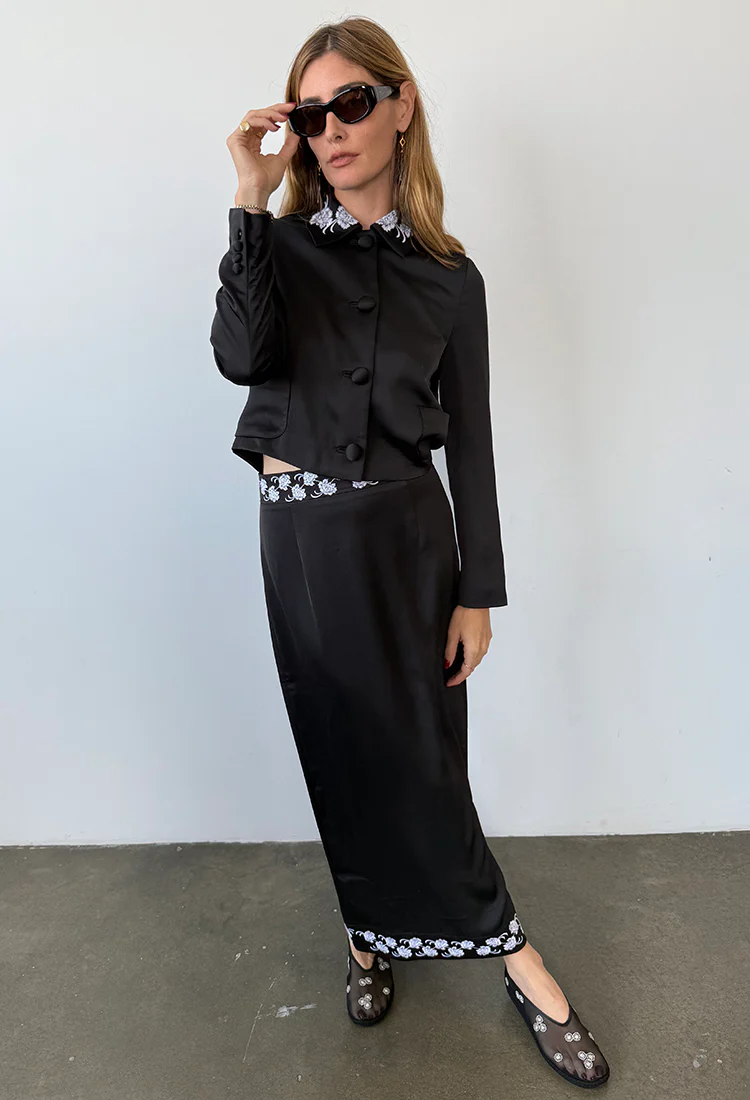 Elly Black Satin Skirt - Image 6