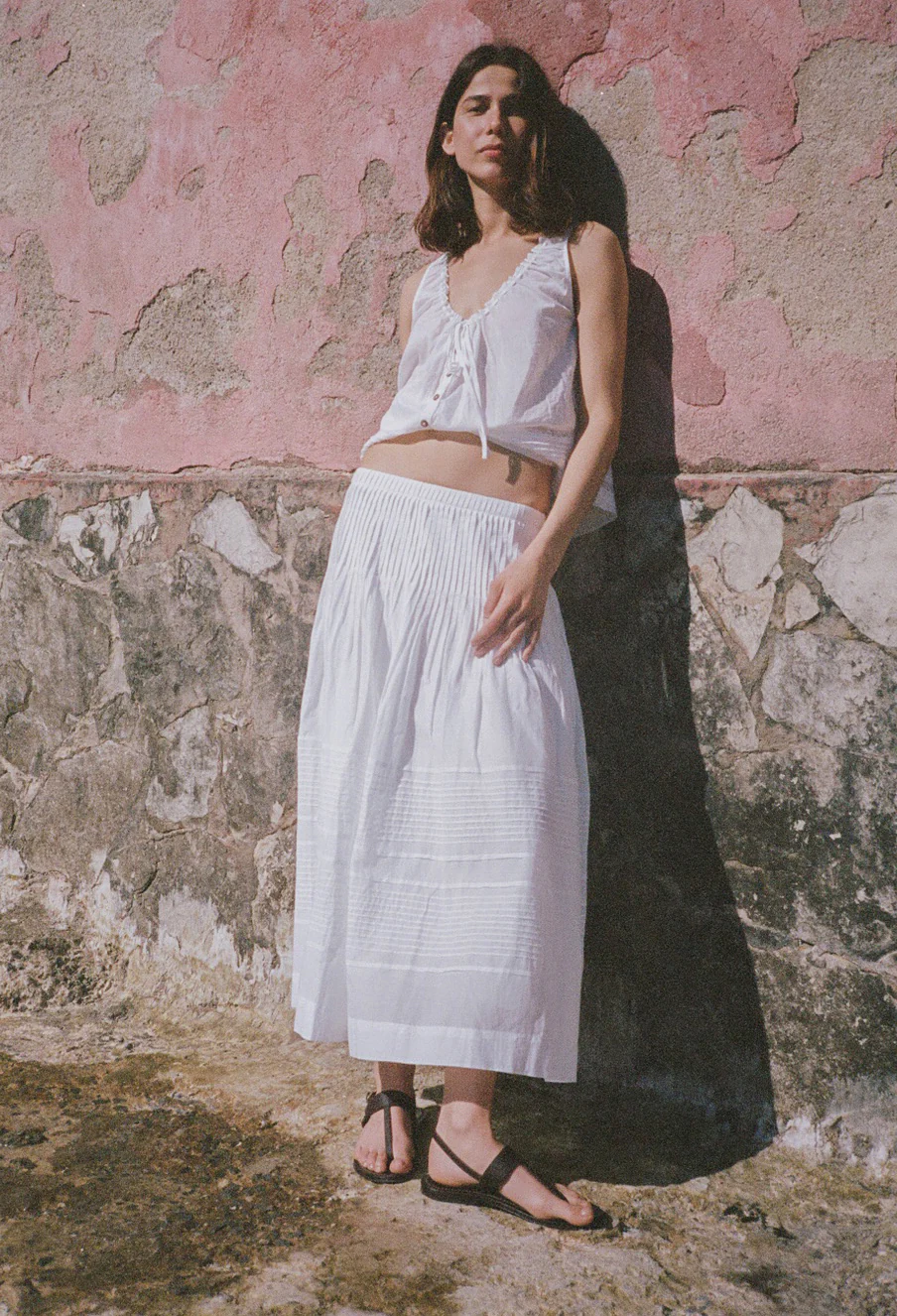 Enika White Cotton Voile Skirt