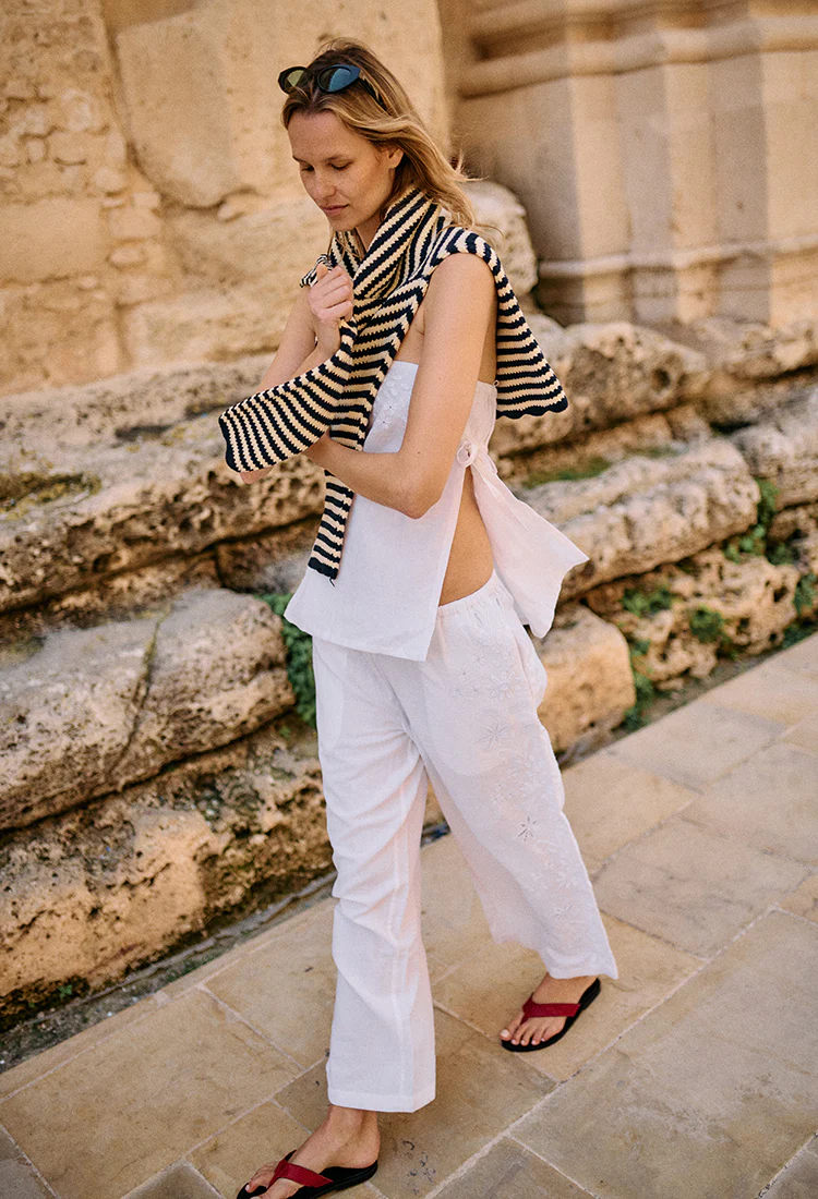 Ermanno White Embroidered Linen Pant - Image 4