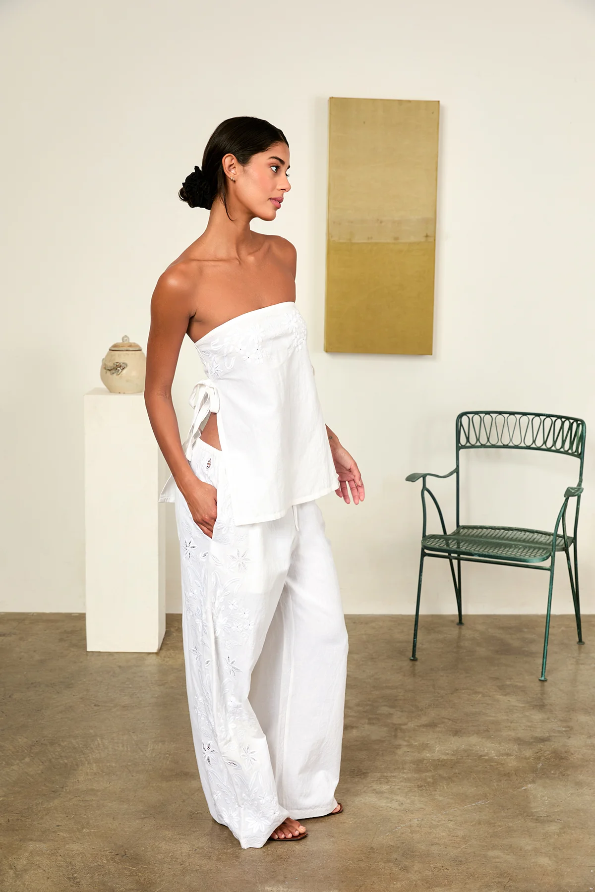 Ermanno White Embroidered Linen Pant - Image 7