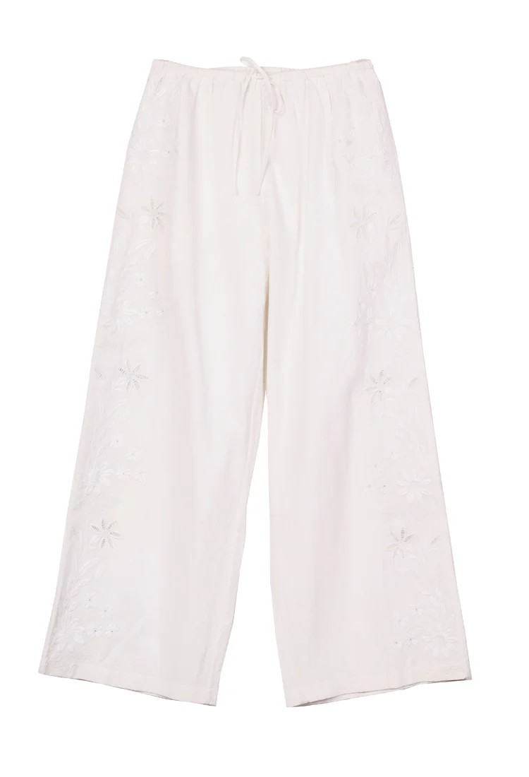 Ermanno White Embroidered Linen Pant - Image 8