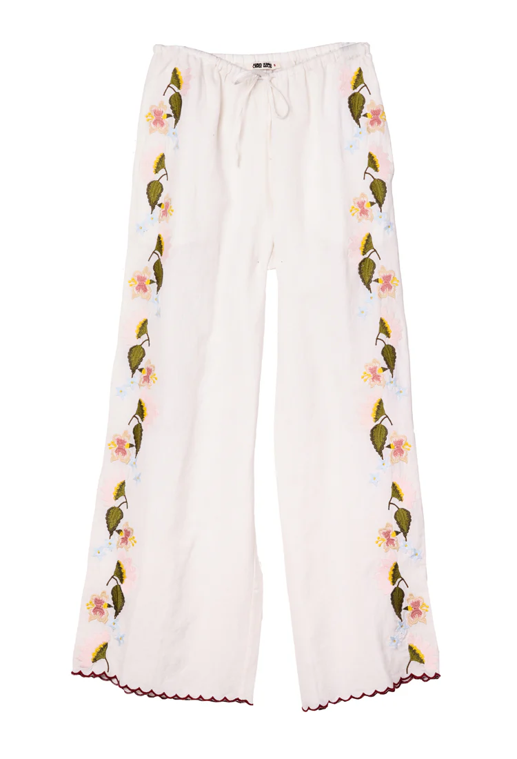 Ermmano White Embroidered Linen Pant - Image 7