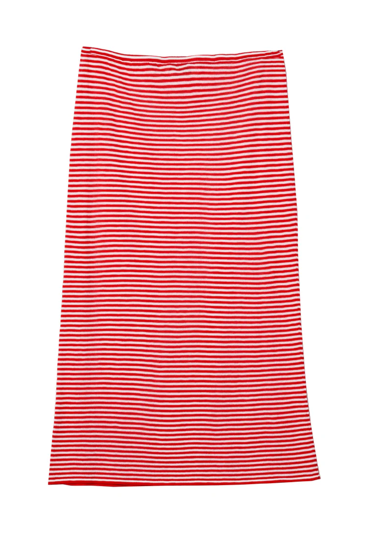 Faye Red Stripe Sheer Knit Skirt - Image 5