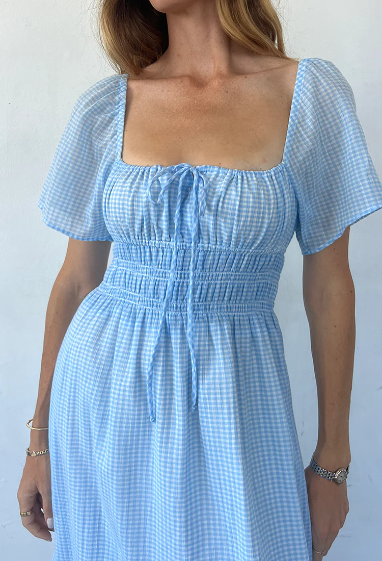 Fiorella Sky Gingham Midi Dress - Image 3