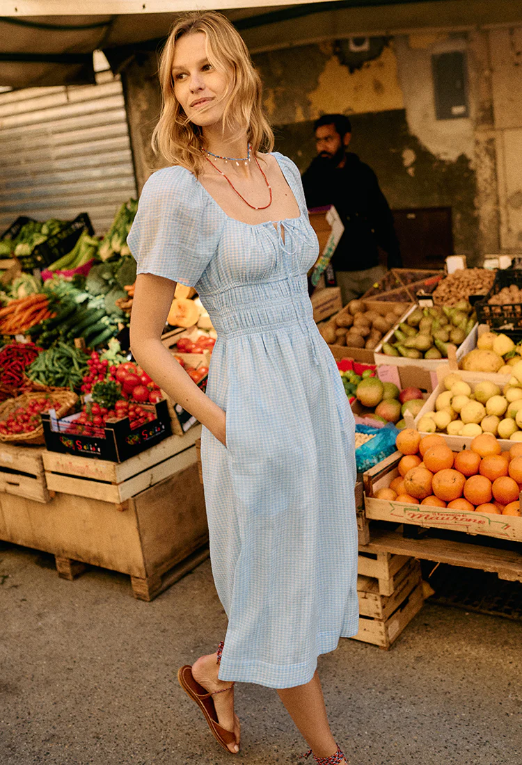Fiorella Sky Gingham Midi Dress - Image 5