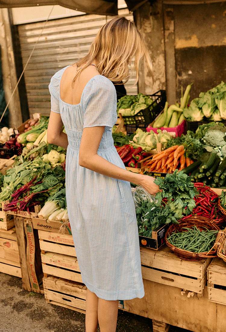 Fiorella Sky Gingham Midi Dress - Image 7