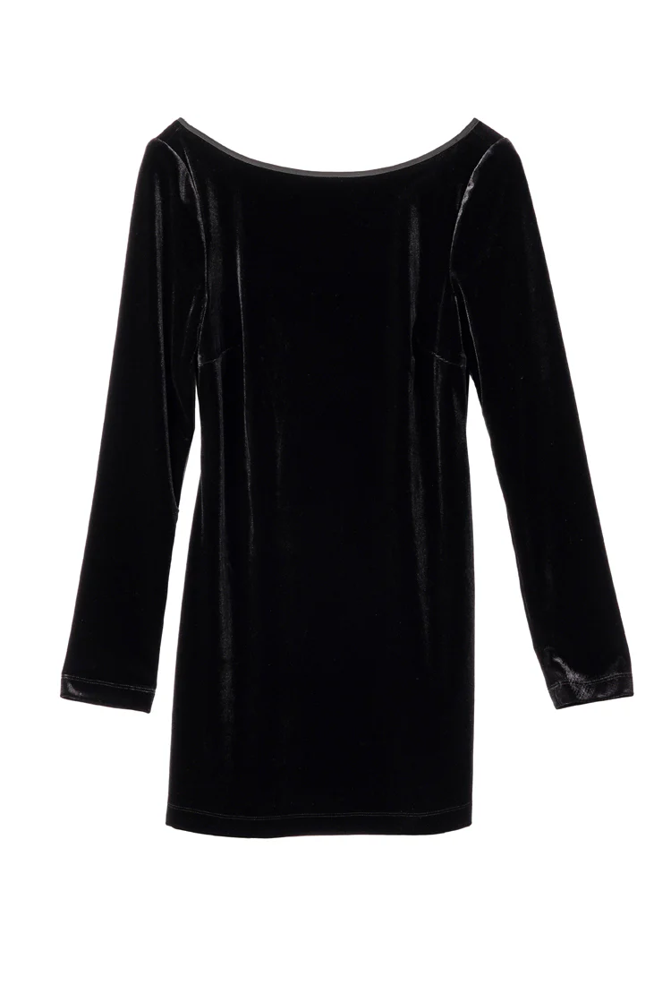 Genevieve Black Velvet Mini Dress with Bow - Image 4