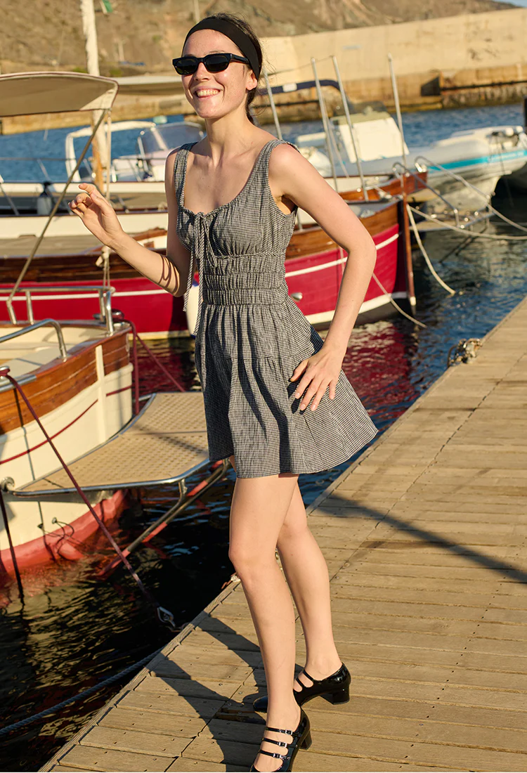 Gianluca Black Gingham Mini Dress - Image 5
