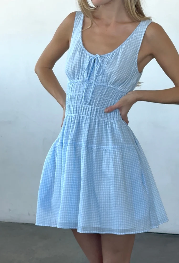 Gianluca Sky Gingham Mini Dress - Image 4