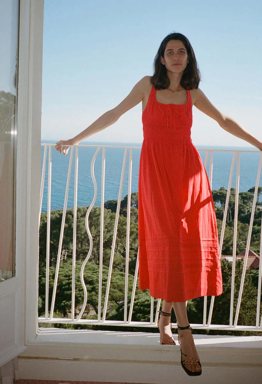 Iris Red Cotton Poplin Dress - Image 4