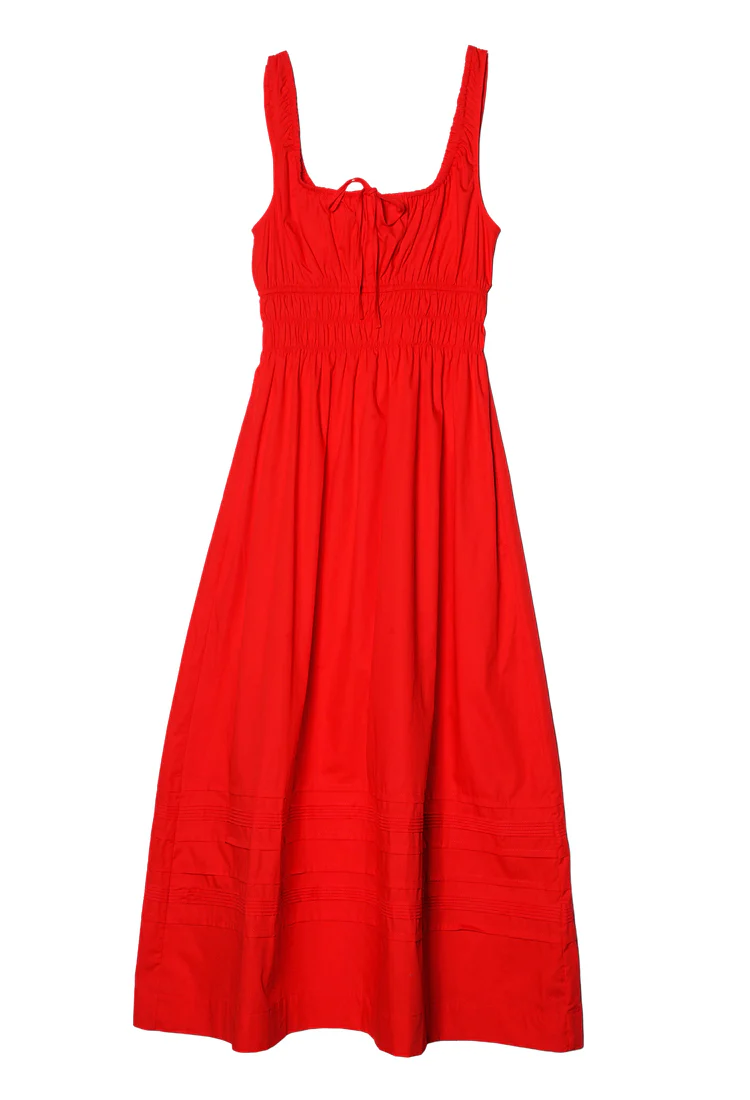 Iris Red Cotton Poplin Dress - Image 6