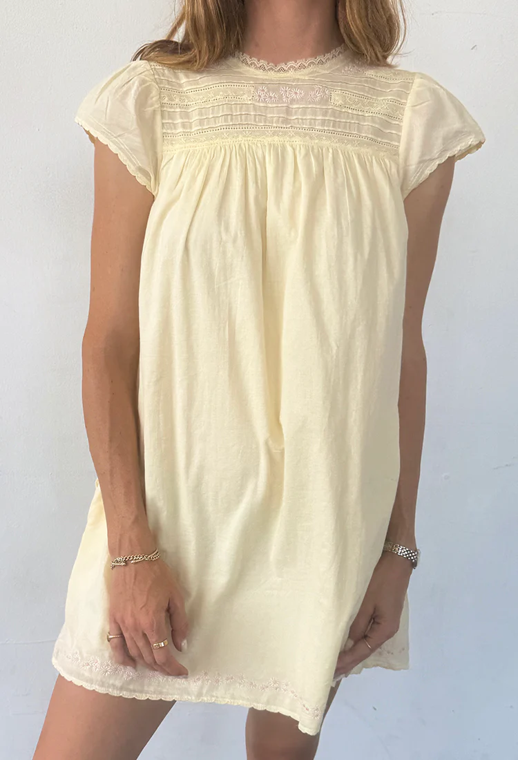Joelle Cap Sleeved Cotton Mini Dress Butter - Image 4