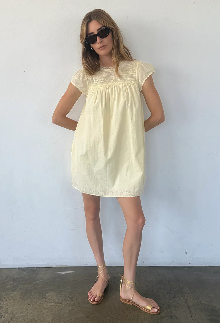 Joelle Cap Sleeved Cotton Mini Dress Butter - Image 6
