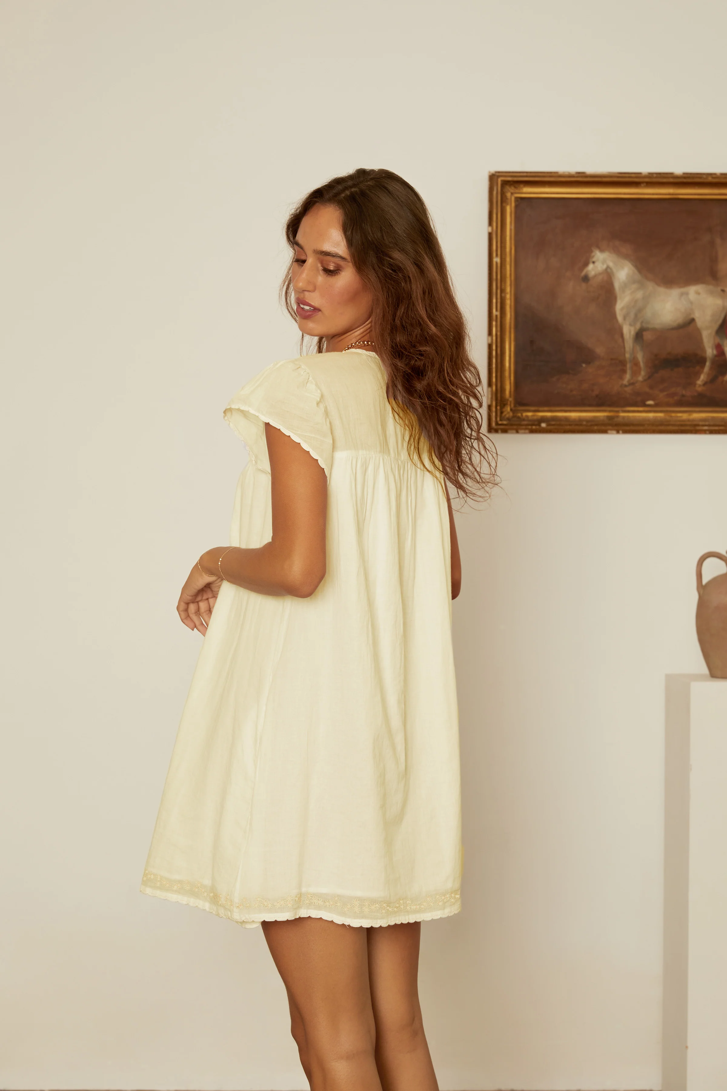 Joelle Cap Sleeved Cotton Mini Dress Butter - Image 8