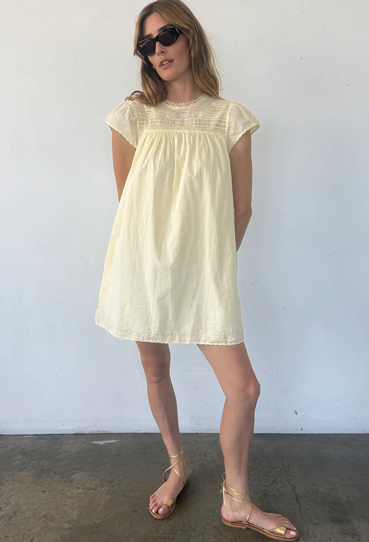 Joelle Cap Sleeved Cotton Mini Dress Butter - Image 9