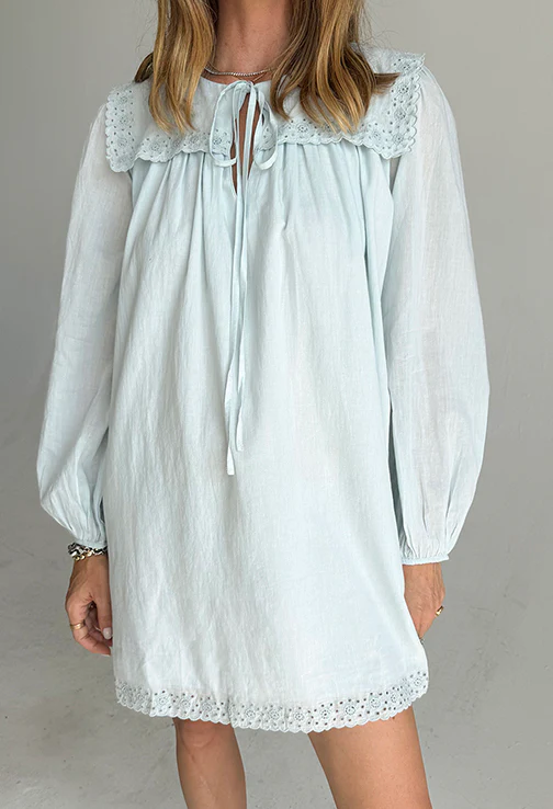 Jonita Baby Blue Embroidered Cotton Dress - Image 3