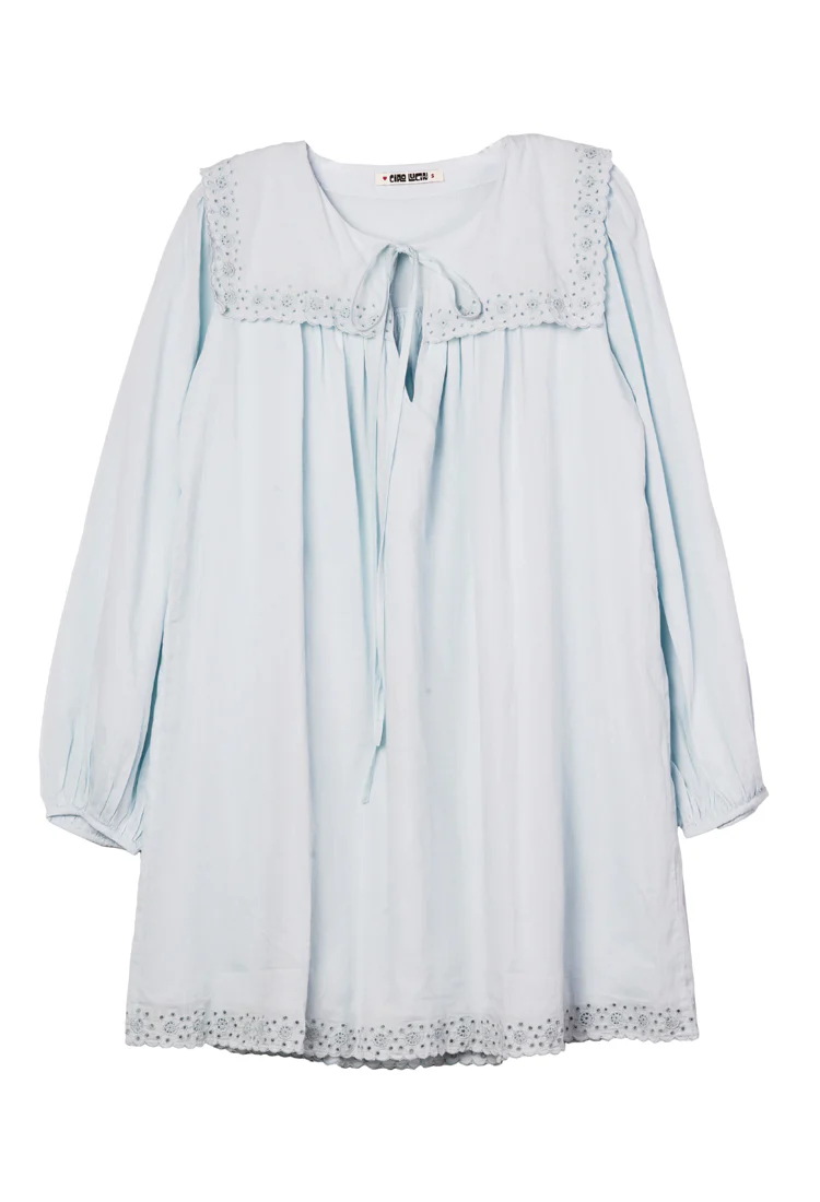 Jonita Baby Blue Embroidered Cotton Dress - Image 6