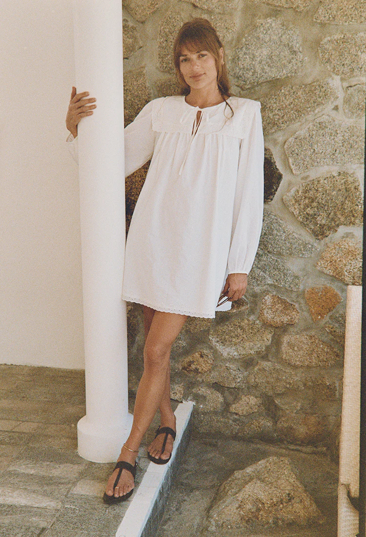 Jonita White Embroidered Cotton Dress - Image 3