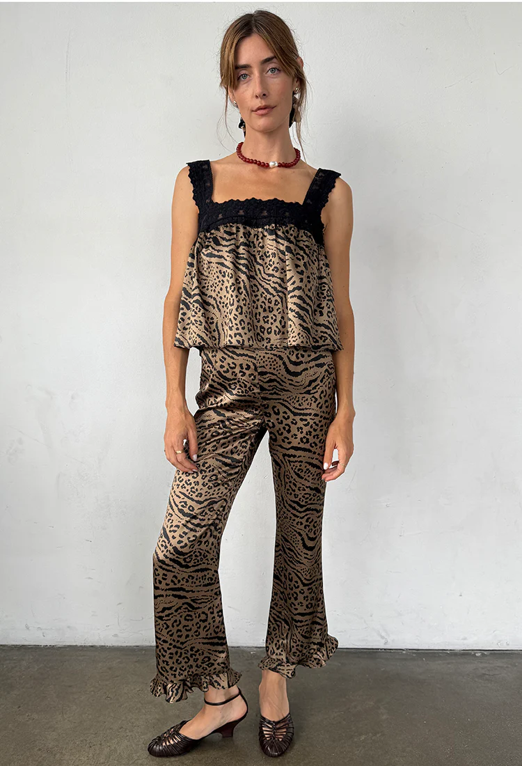 Kaja Pant Leopard Print Silk Charmeuse - Image 3