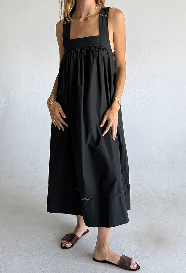 Laura Black Cotton Dress - Image 2