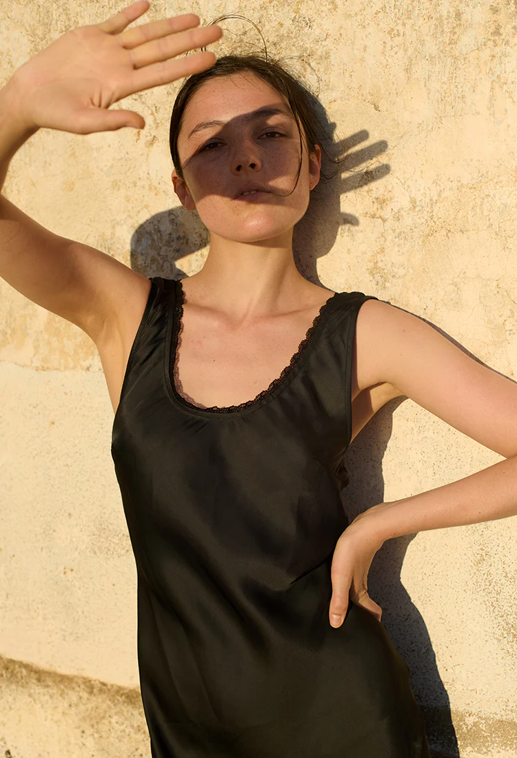 Leticia Black Satin Midi Dress - Image 4