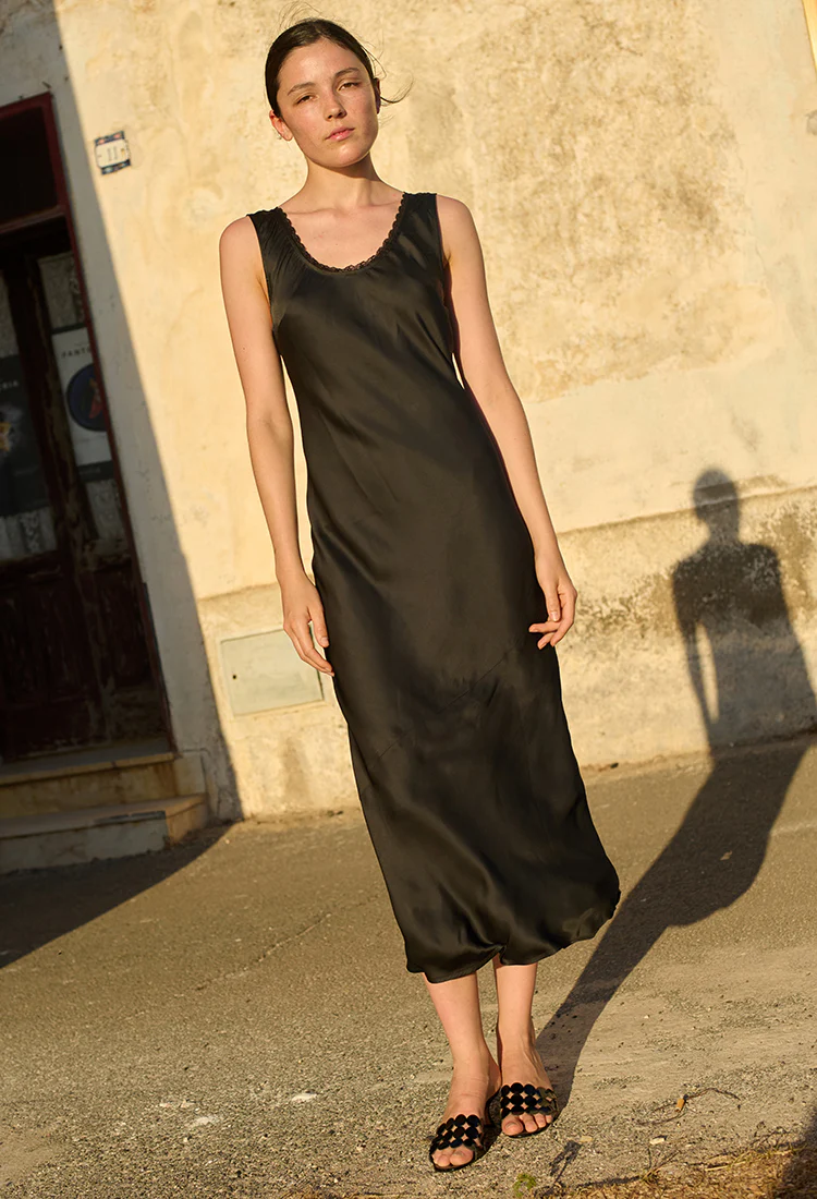 Leticia Black Satin Midi Dress - Image 7