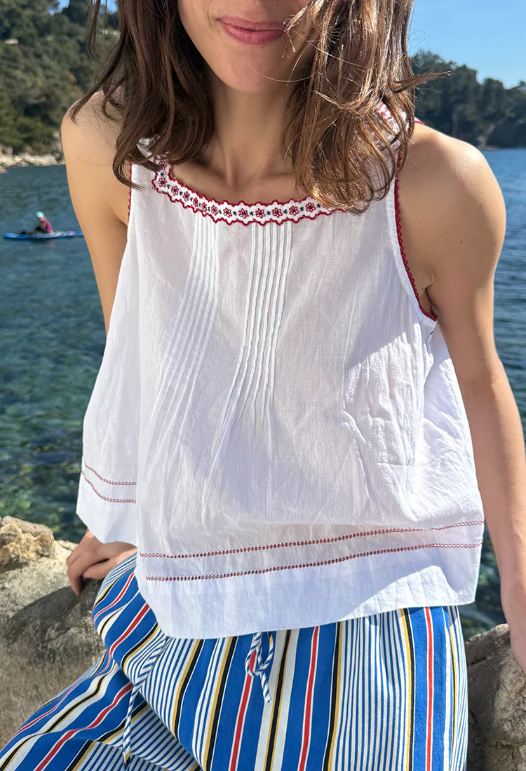 Lexi Floral Embroidered White Voile Tank
