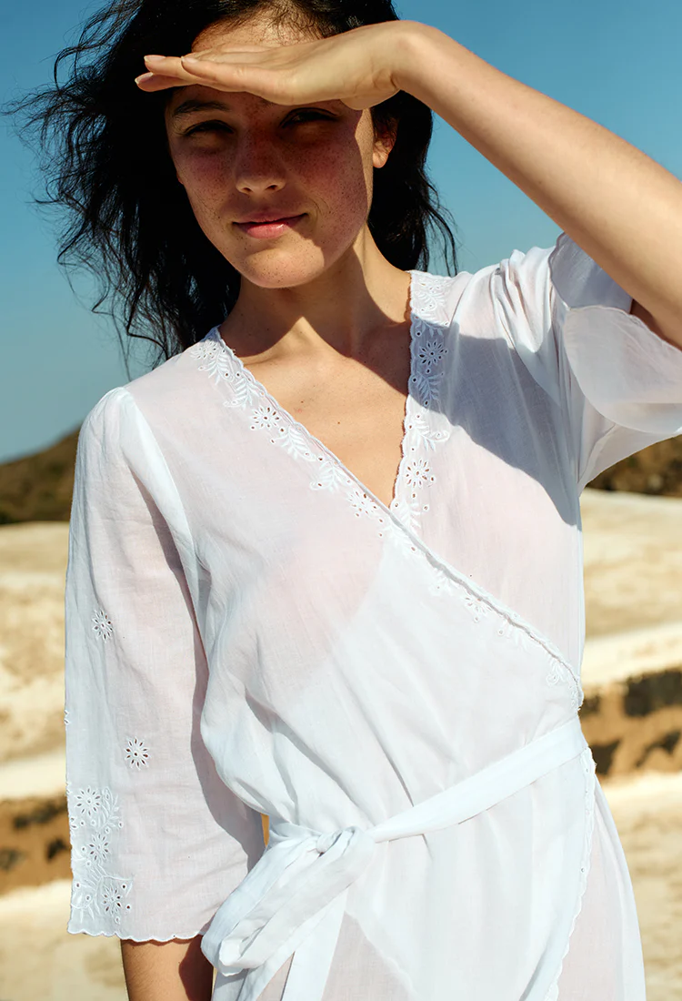 Lilou White Cotton Wrap Midi Dress - Image 3