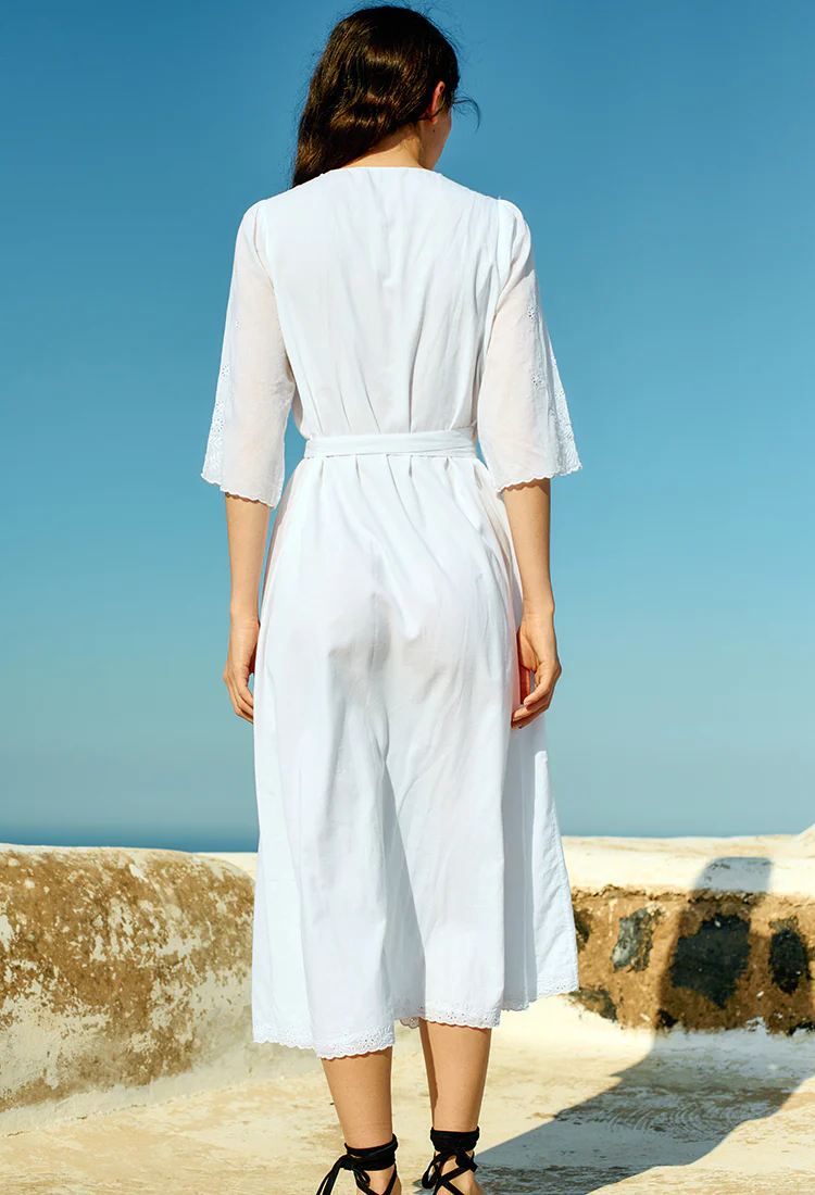 Lilou White Cotton Wrap Midi Dress - Image 6