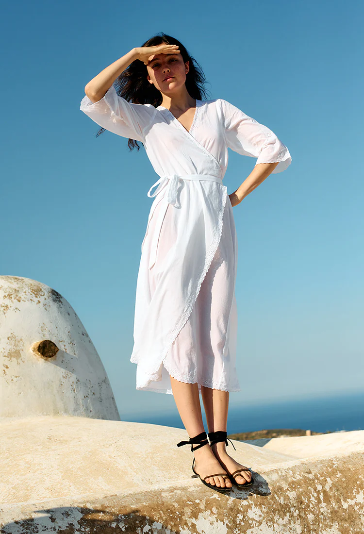 Lilou White Cotton Wrap Midi Dress - Image 7
