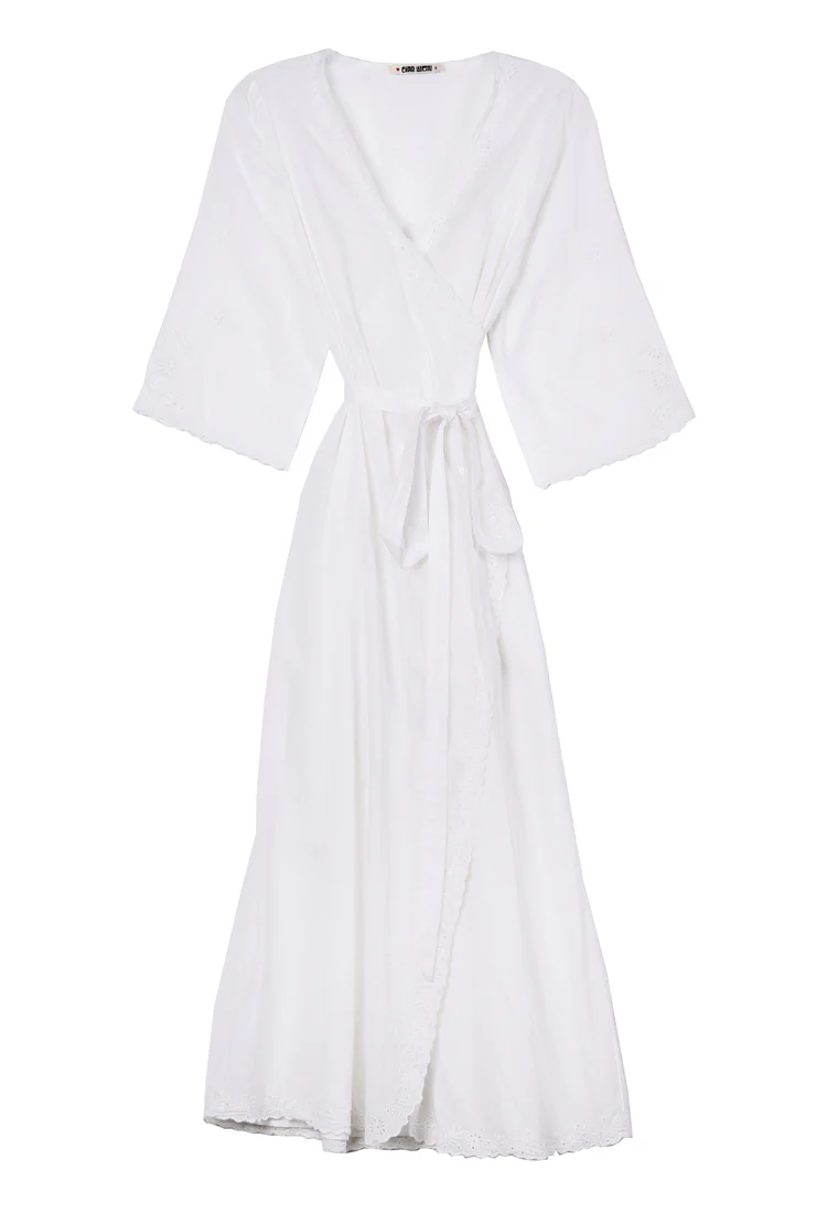 Lilou White Cotton Wrap Midi Dress - Image 9