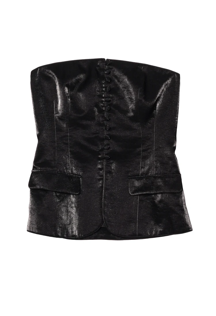 Melodie Black Taffeta Strapless Top - Image 4